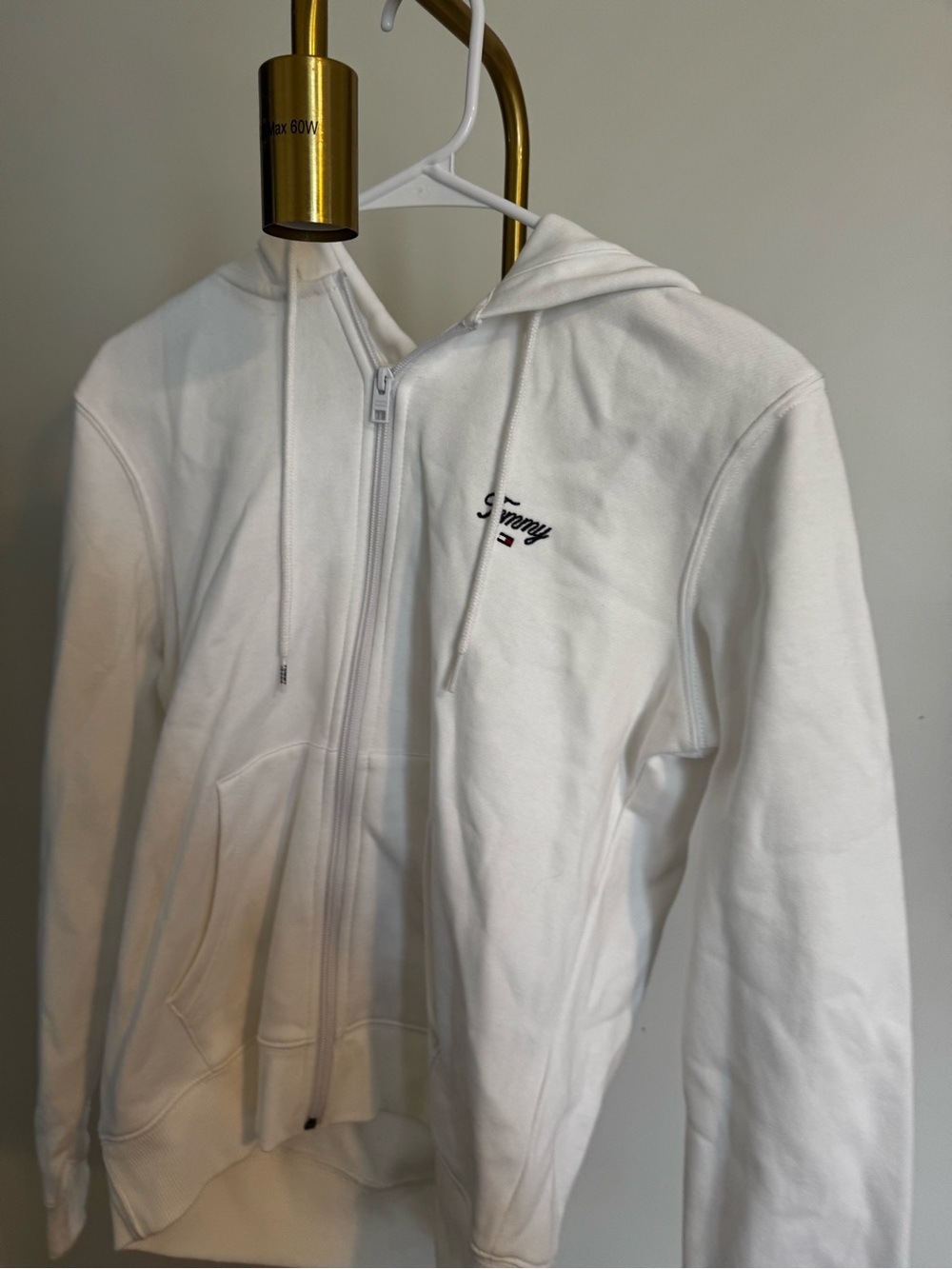 Tommy Hilfiger White Full-Zip Hoodie with Script Chest Logo